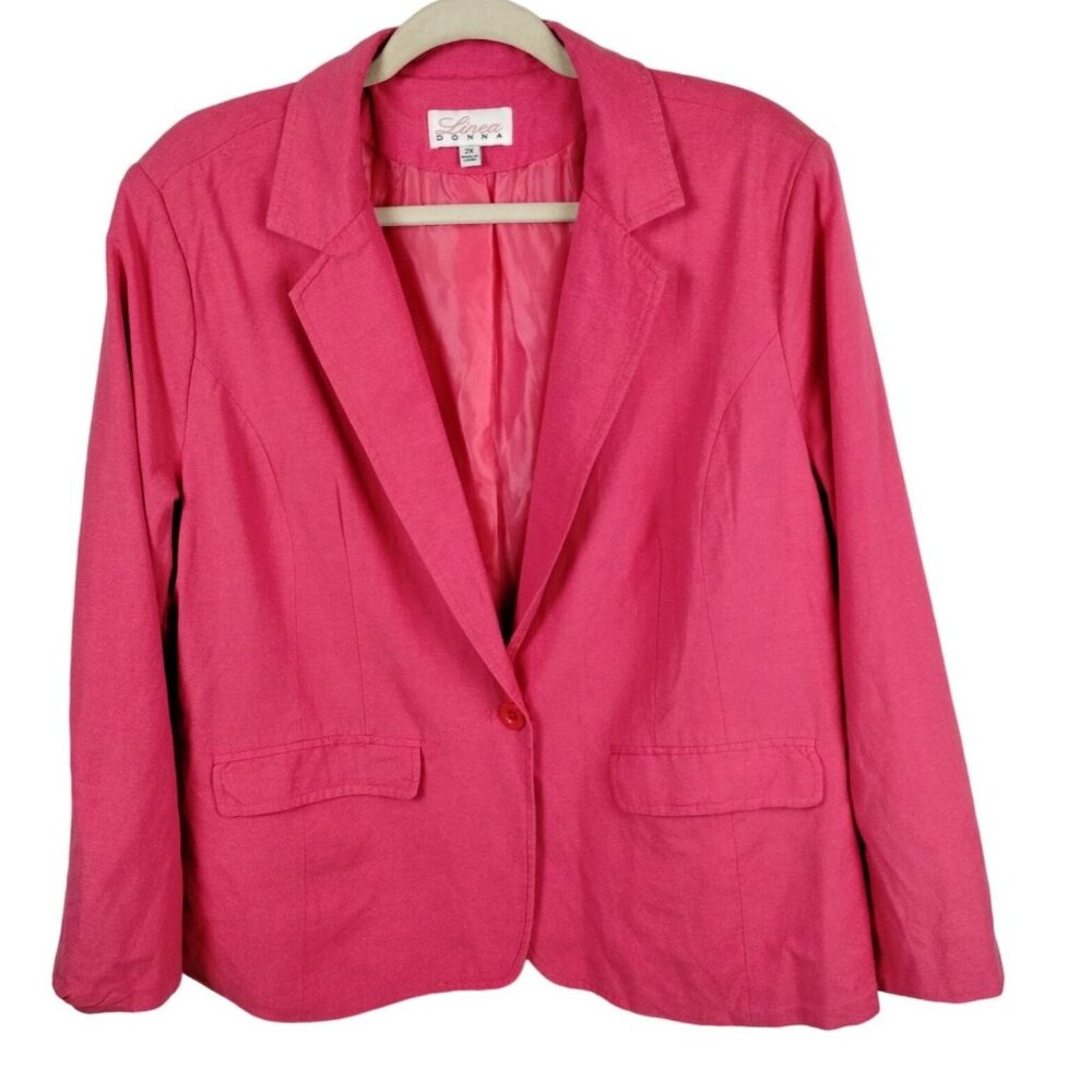 Linea Donna Pink Blazer Jacket 2X Linen Blend Womens Classic Button-Up Long Slee